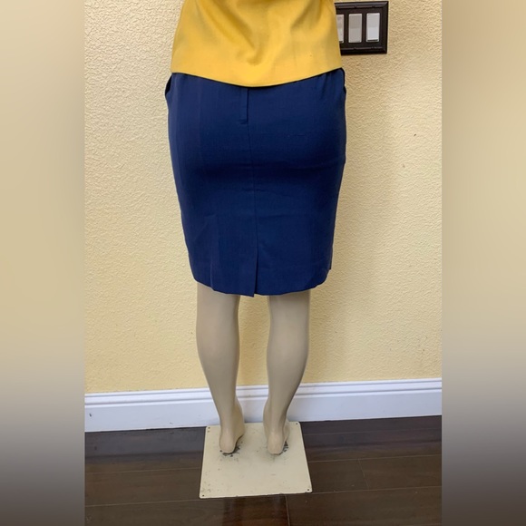 VTG Club 5’4” Petites Size 6P Yellow & Navy Blue Short Sleeve Skirt 2pc Suit Set - Picture 9 of 16